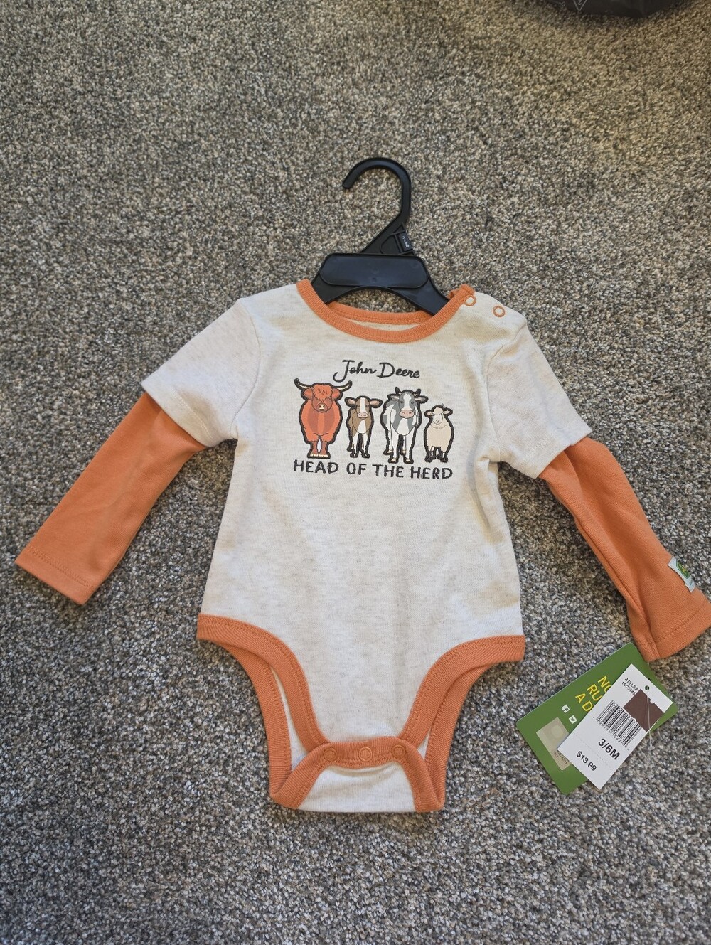 John Deere Cream and Orange 'Head of the Herd' Baby One-Piece
